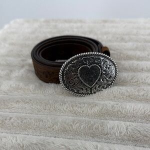 Justin Boots Top Grain Leather Dark Brown  Cowhide Belt 33” to 36”